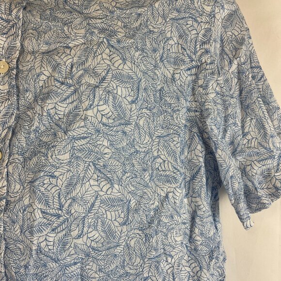 Untuckit Men's Terlan Linen Shirt M Blue White Leaf Print Button Front - Picture 5 of 10